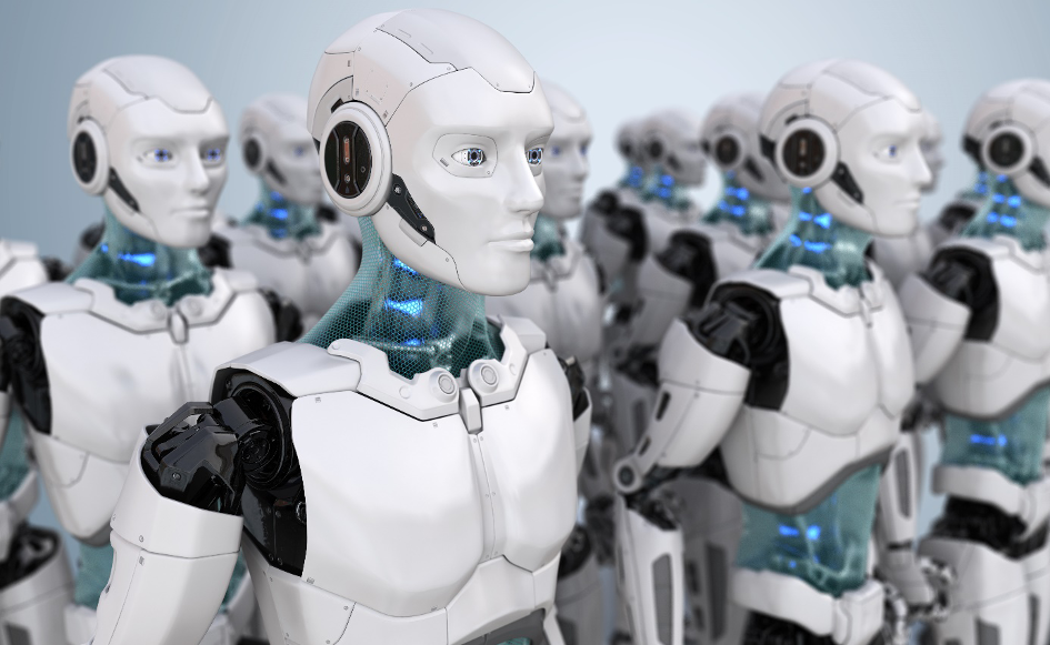 Künstliche Intelligenz dargestellt als humanoide Roboter